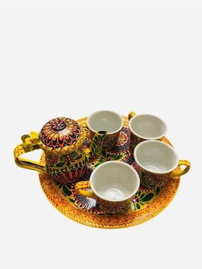 Handcrafted Porcelain Tea Set - Artistic Teapot & Cups,